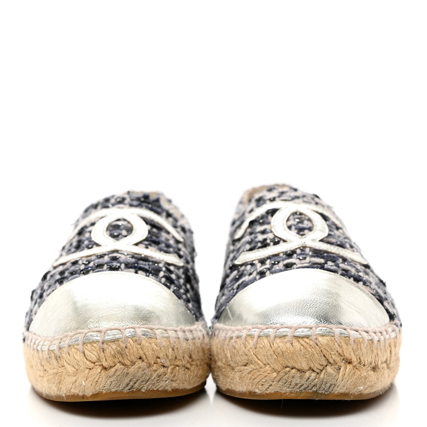 Metallic Tweed Lambskin CC Espadrilles 37 Blue Black Silver