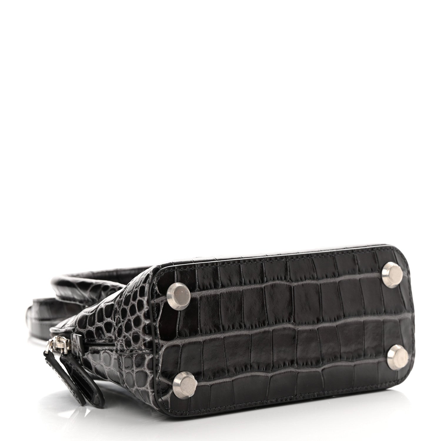 Balenciaga Shiny Calfskin Logo Crocodile Embossed XXS Ville Top Handle Bag Gray 4 of 15