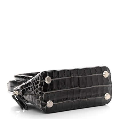 Balenciaga Shiny Calfskin Logo Crocodile Embossed XXS Ville Top Handle Bag Gray 4 of 15