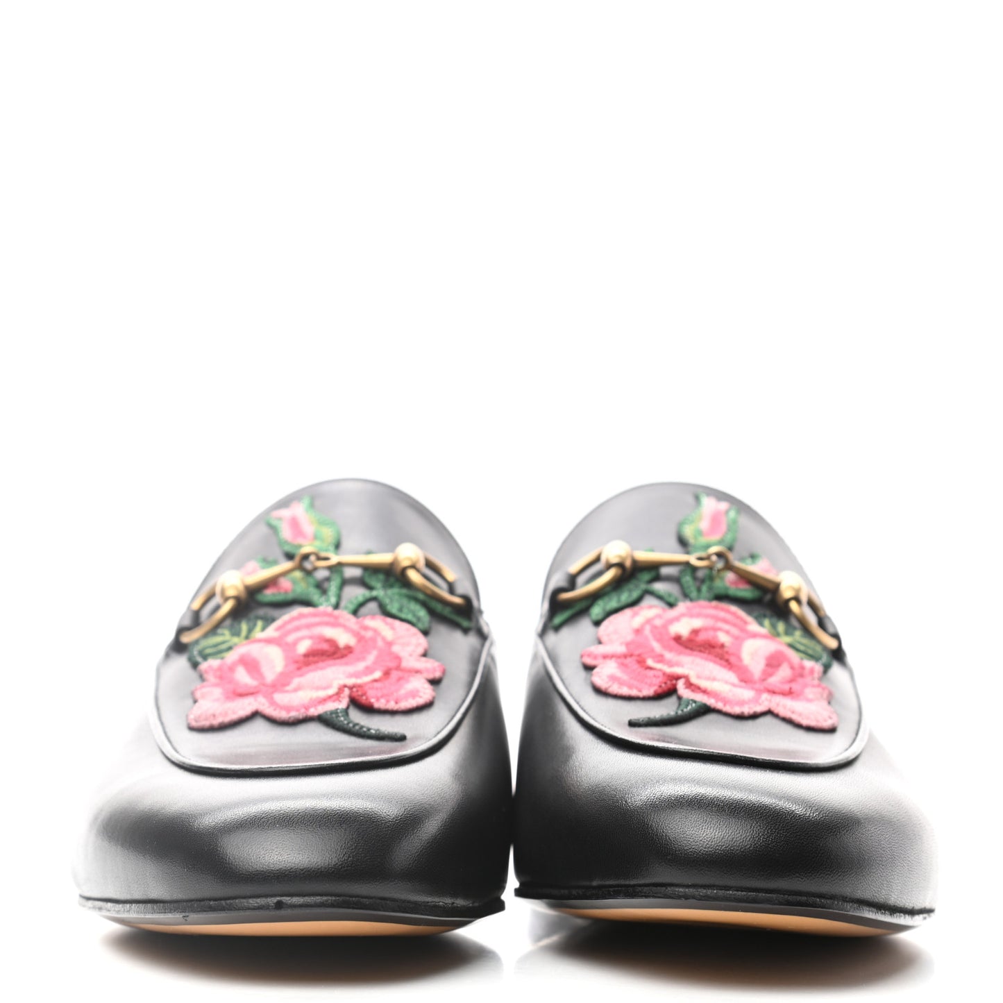 Calfskin Flower Embroidered Princetown Slippers 40.5 Black