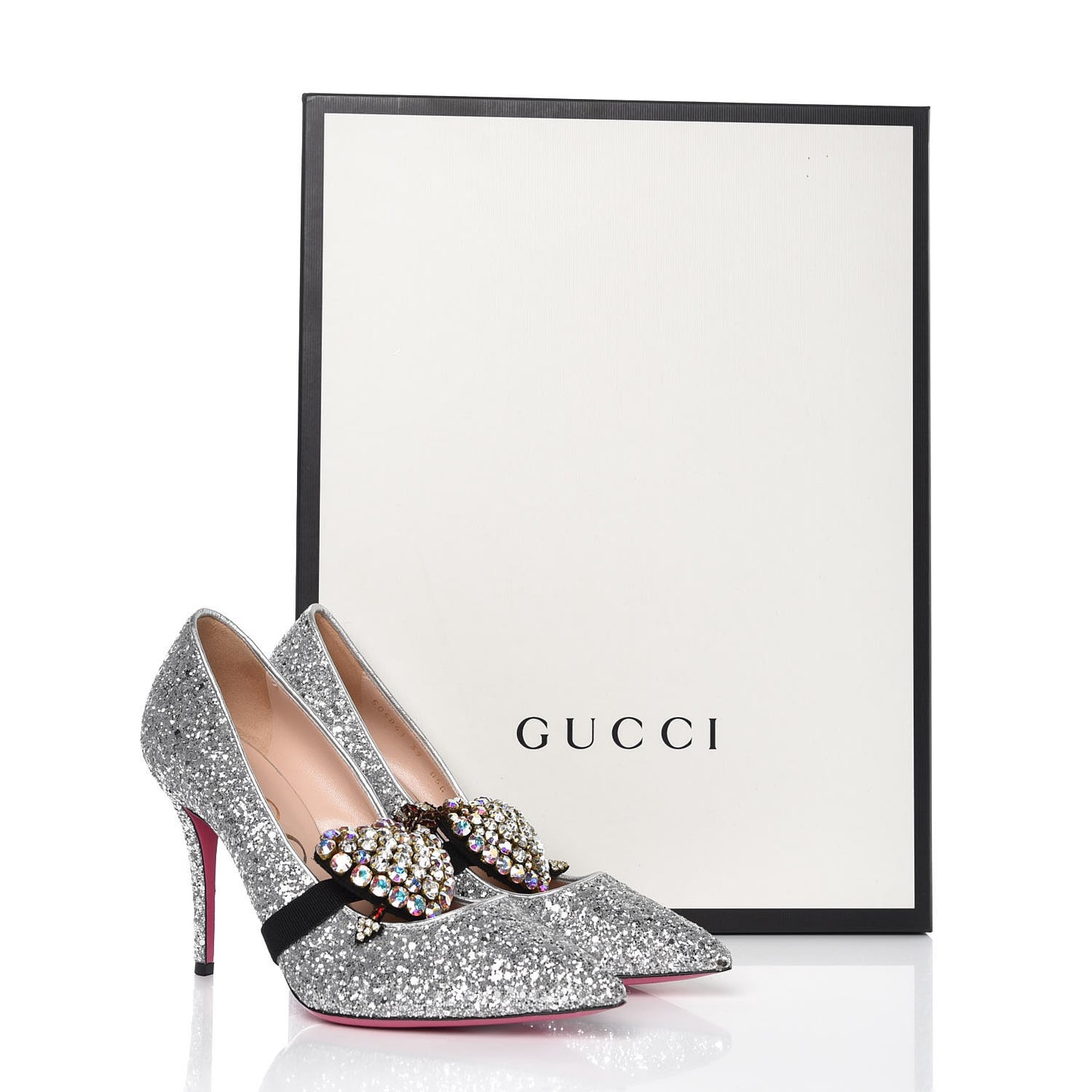 Nappa Glitter Removable Crystal Heart Pumps 39 Argento