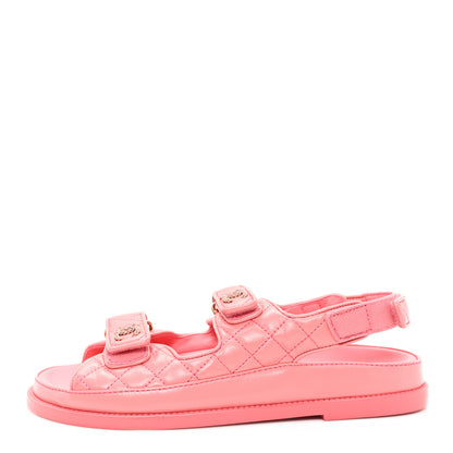 Chanel Lambskin Quilted Velcro Dad Chain CC Sandals 40 Pink 1 of 9