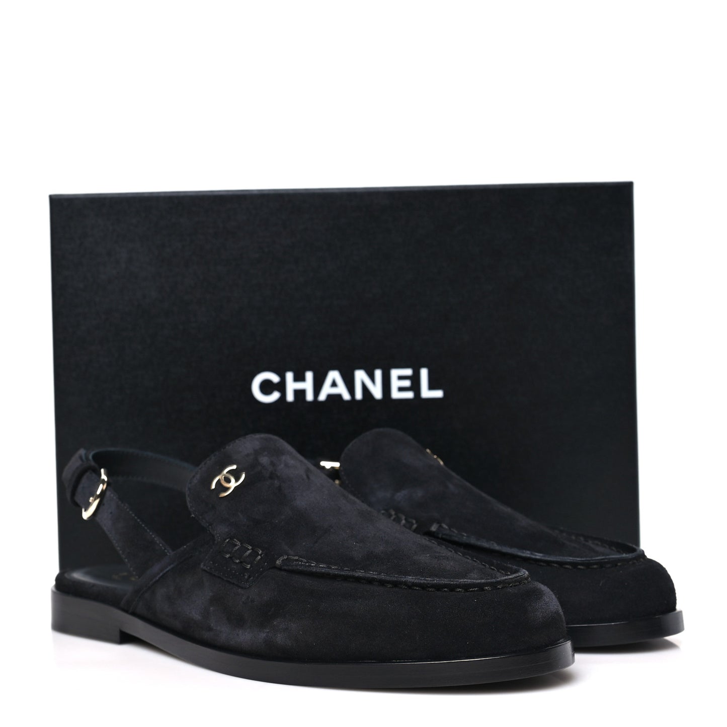 Suede Calfskin Slingback Loafers 38 Black