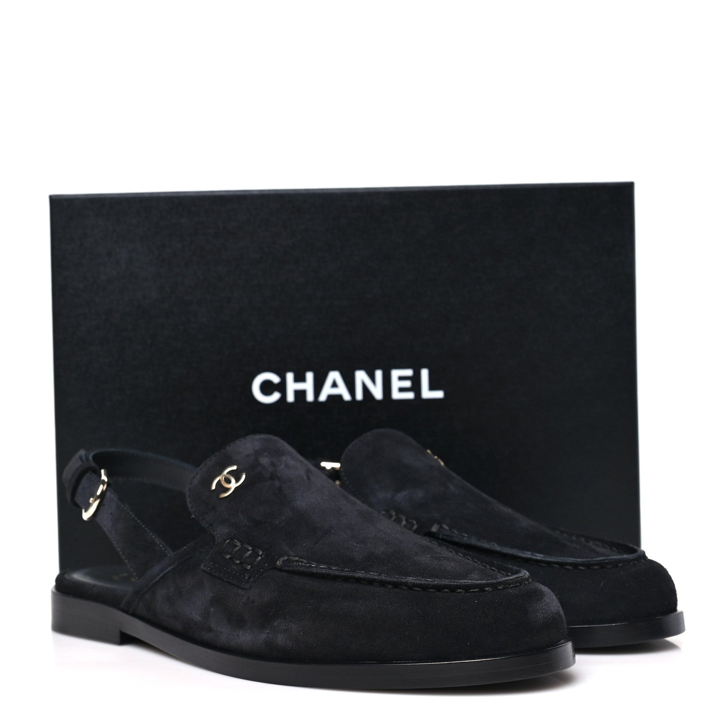 Chanel Suede Calfskin Slingback Loafers 38 Black 10 of 10