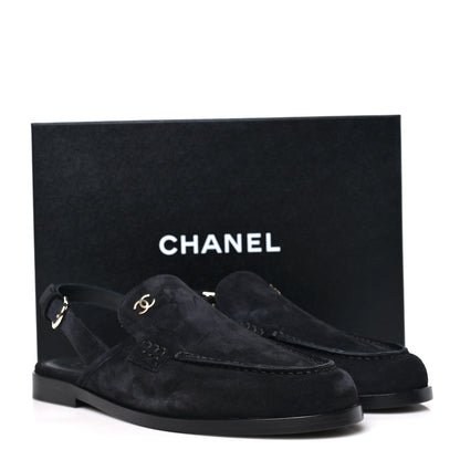 Chanel Suede Calfskin Slingback Loafers 38 Black 10 of 10
