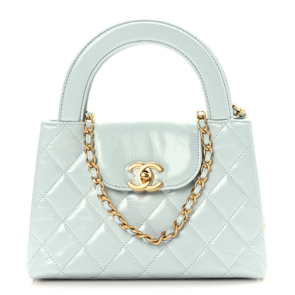 Chanel Shiny Aged Calfskin Quilted Nano Kelly Shopper Light Blue 1 of 10