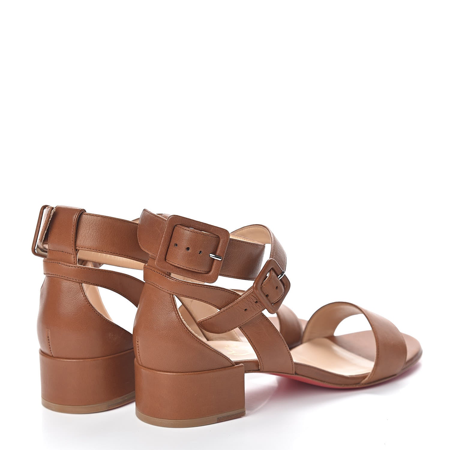 Christian Louboutin Calfskin Multipot 25 Block Heel Sandals 38.5 Cuoio 4 of 8