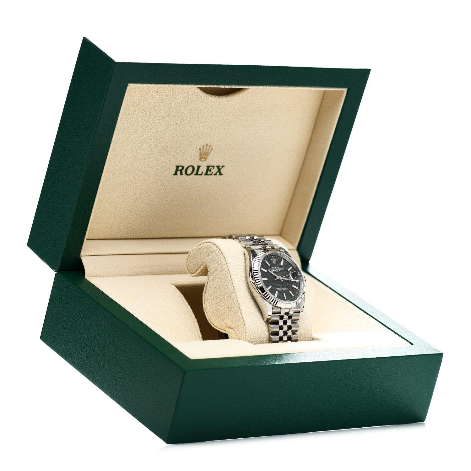 Rolex Stainless Steel 18K White Gold 36mm Oyster Perpetual Datejust Watch Olive Green Palm 126234 5 of 5