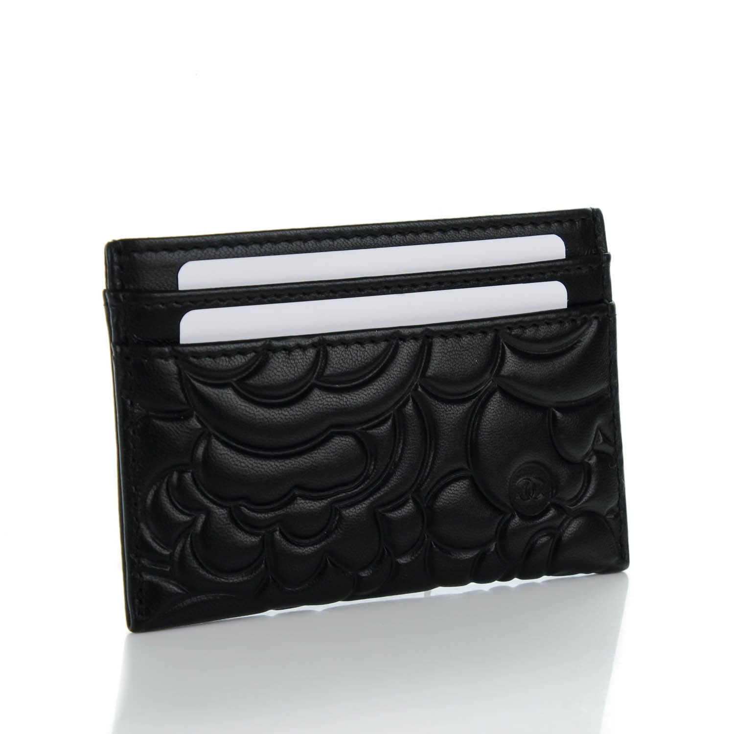 Chanel Lambskin Camellia Embossed Card Holder Black 3 of 8