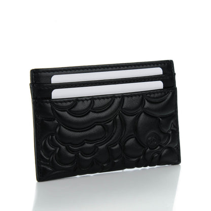 Chanel Lambskin Camellia Embossed Card Holder Black 3 of 8