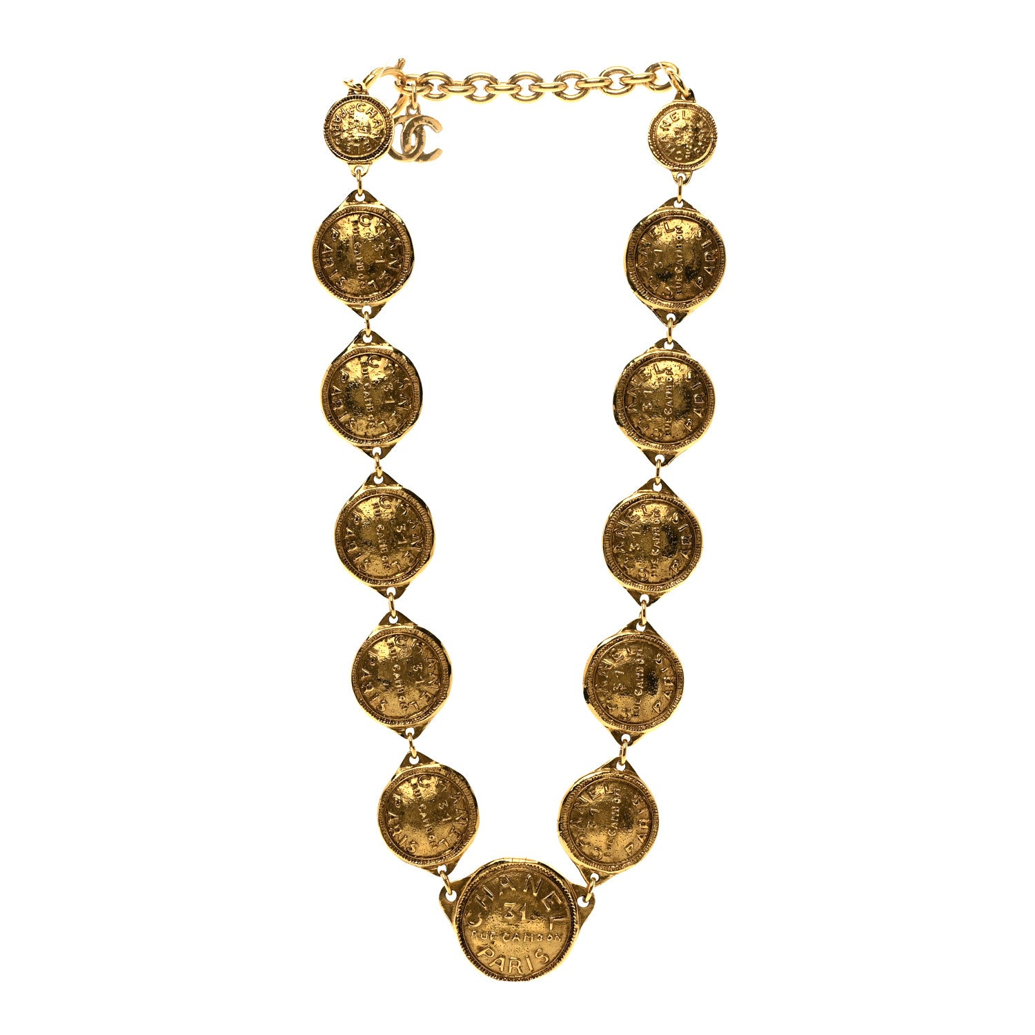 Chanel Metal CC Medallion Necklace Gold 3 of 5
