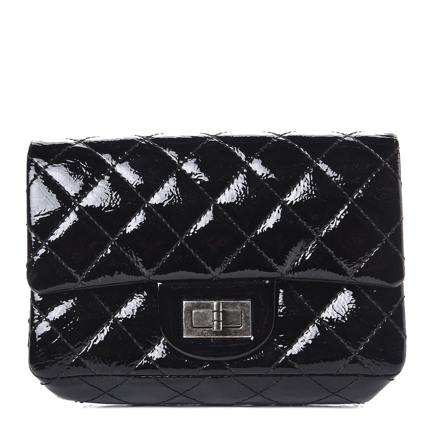 Patent Quilted Reissue Flap Clutch Bag Black