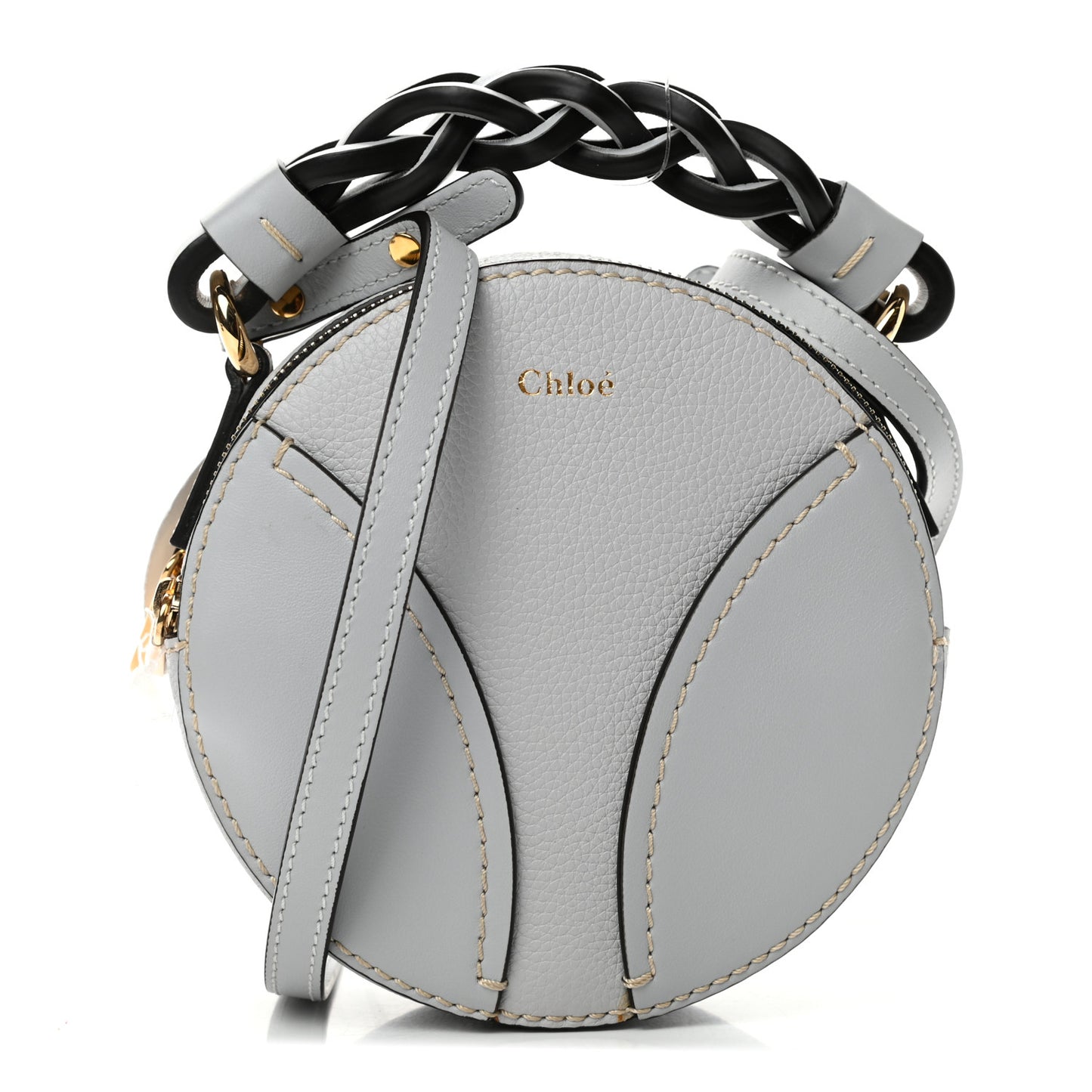 Grained Shiny Calfskin Mini Round Daria Bag Light Cloud