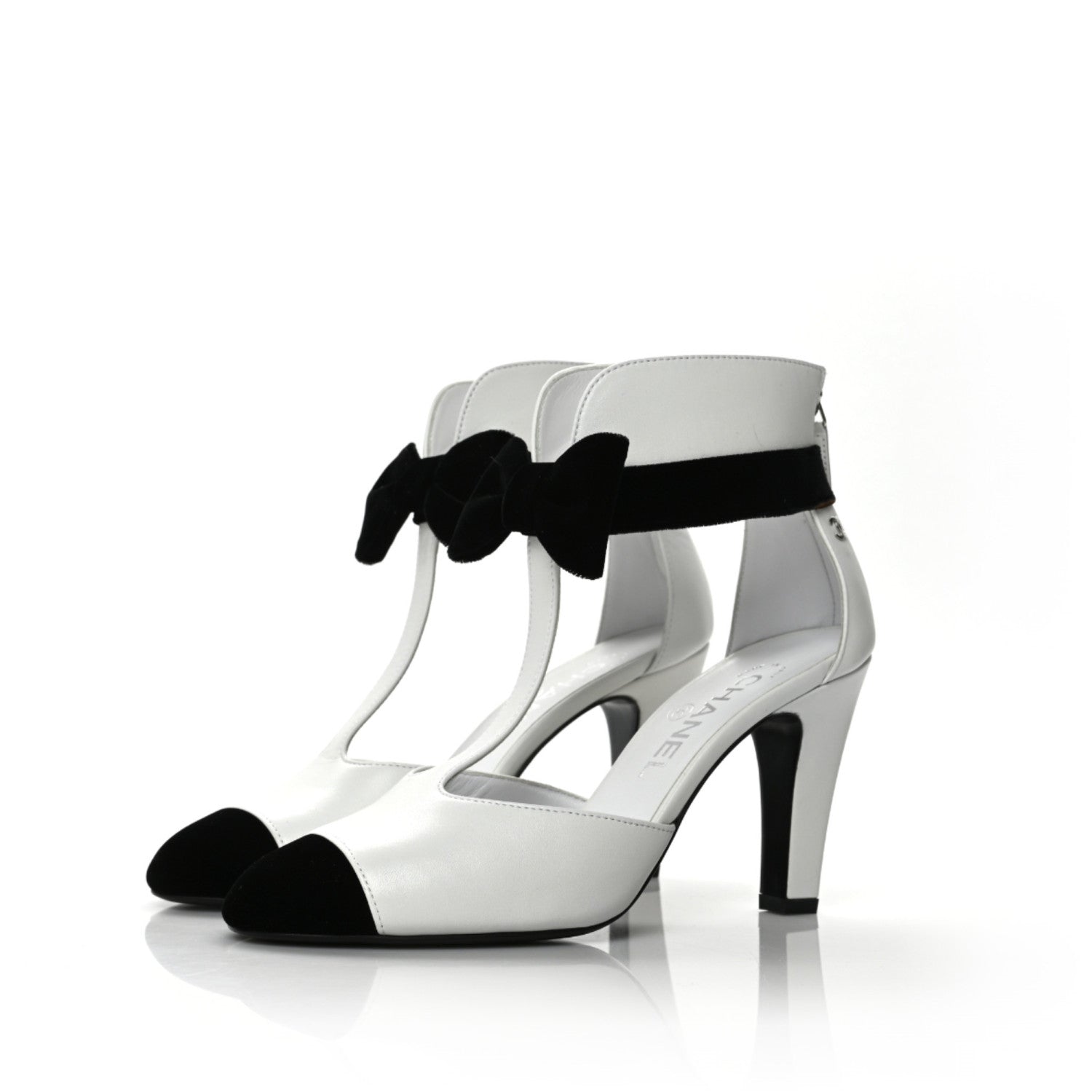 Chanel Lambskin Velvet Cap Toe Bow Pumps 36 Black White 2 of 9