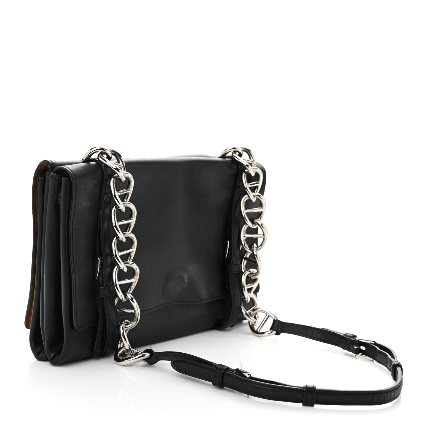 Vitello Soft Chain Flap Bag Black