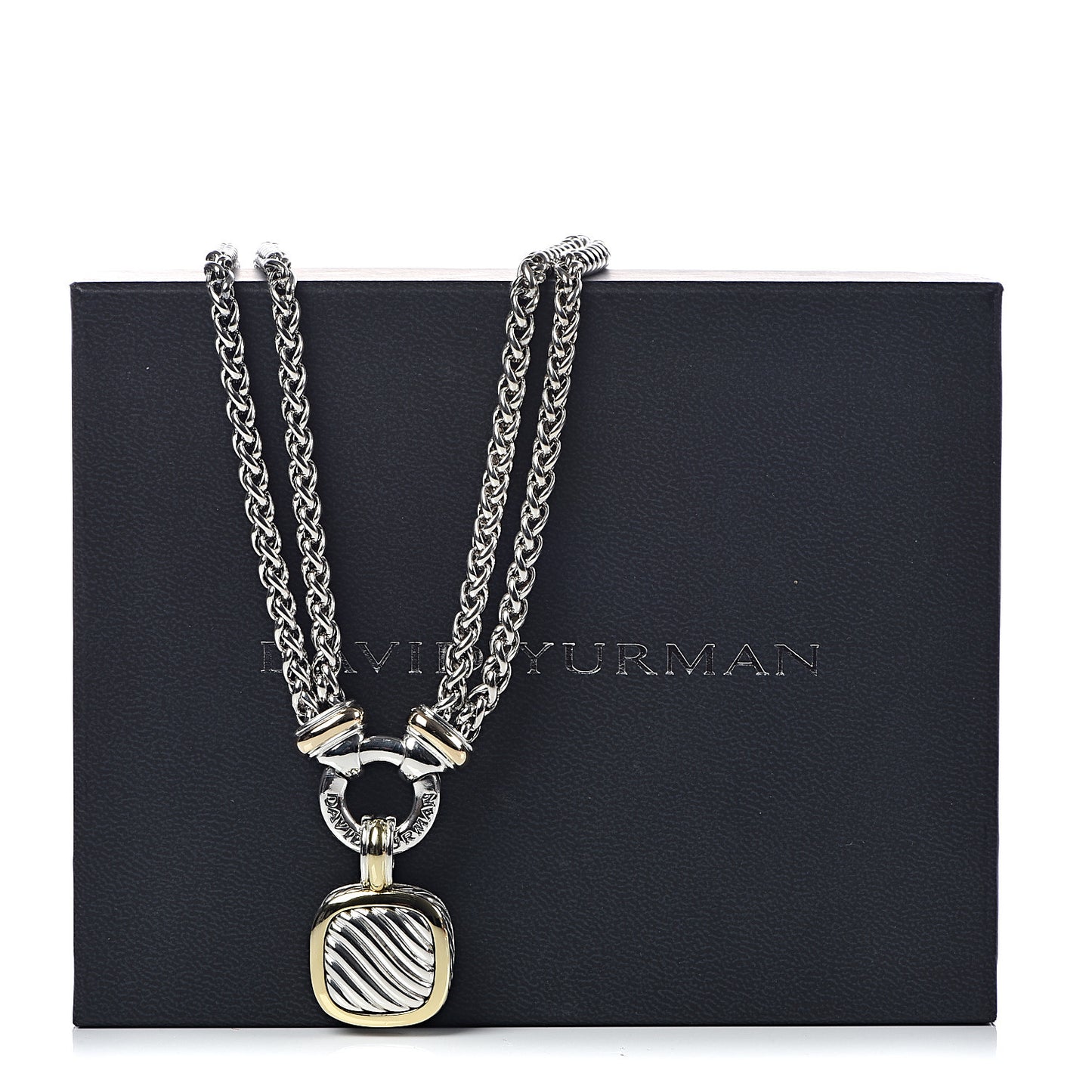 Sterling Silver 18K Yellow Gold 14K Yellow Gold Double Wheat Chain Carved Cable Pendant Necklace