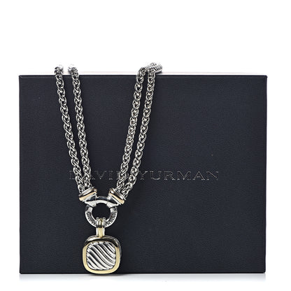 David Yurman Sterling Silver 18K Yellow Gold 14K Yellow Gold Double Wheat Chain Carved Cable Pendant Necklace 7 of 7