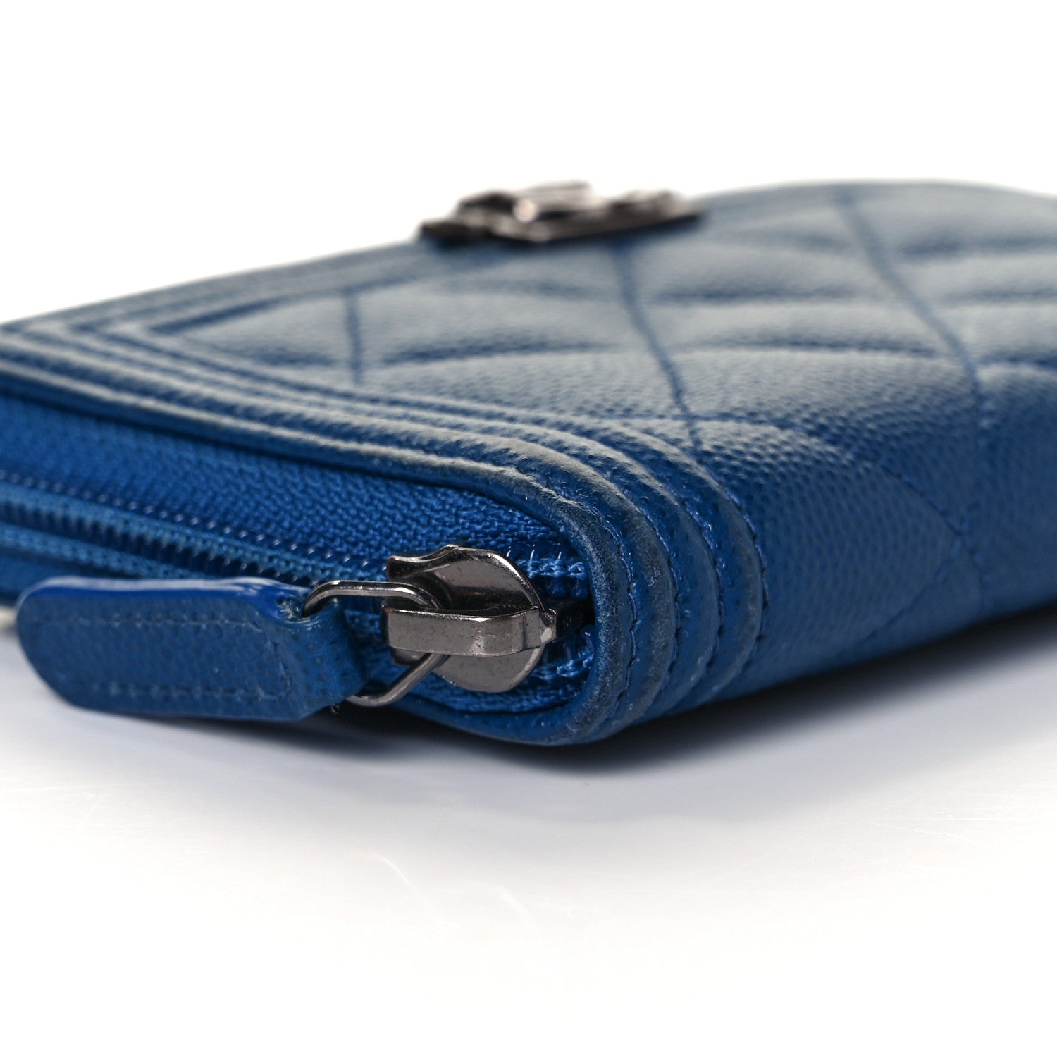 Chanel Caviar Quilted Boy Small Zip Around Wallet Blue 7 of 8