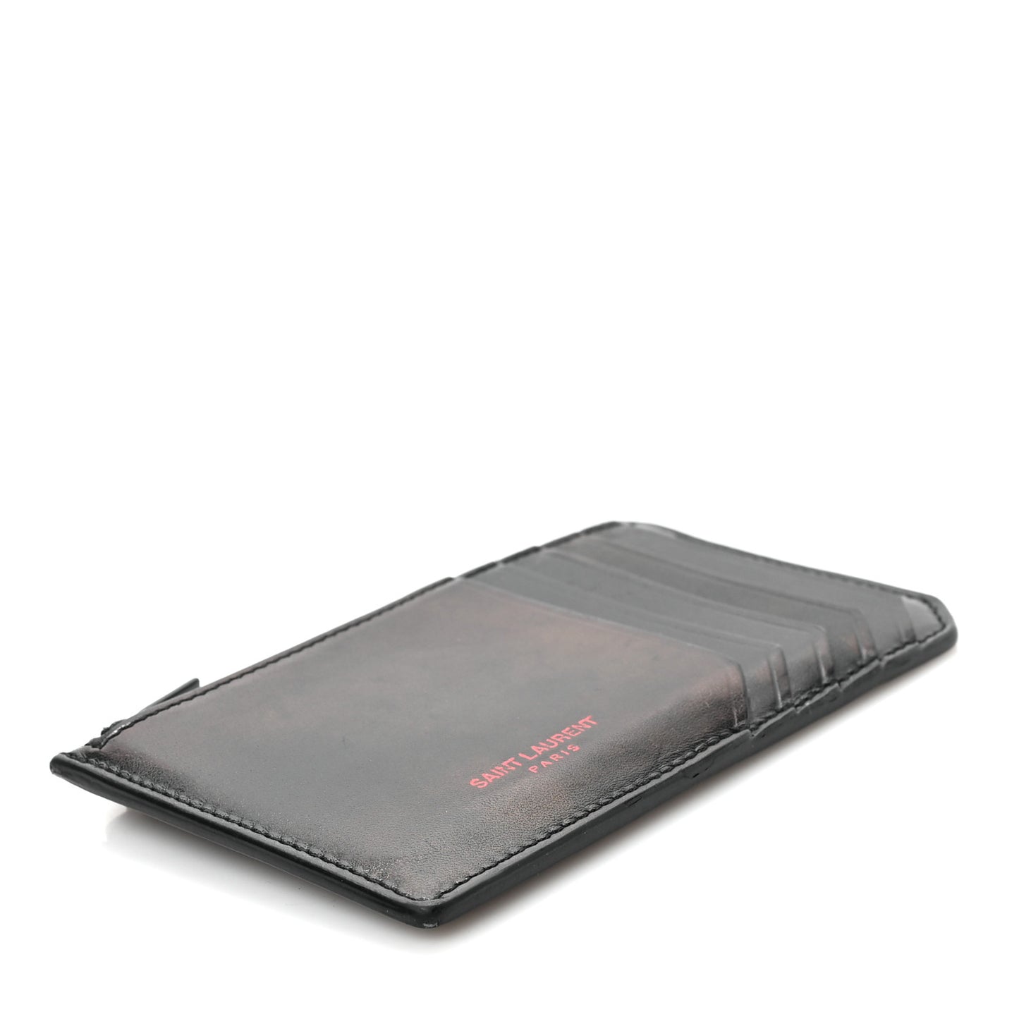 Calfskin 5 Fragments Zip Pouch Card Holder Black Red