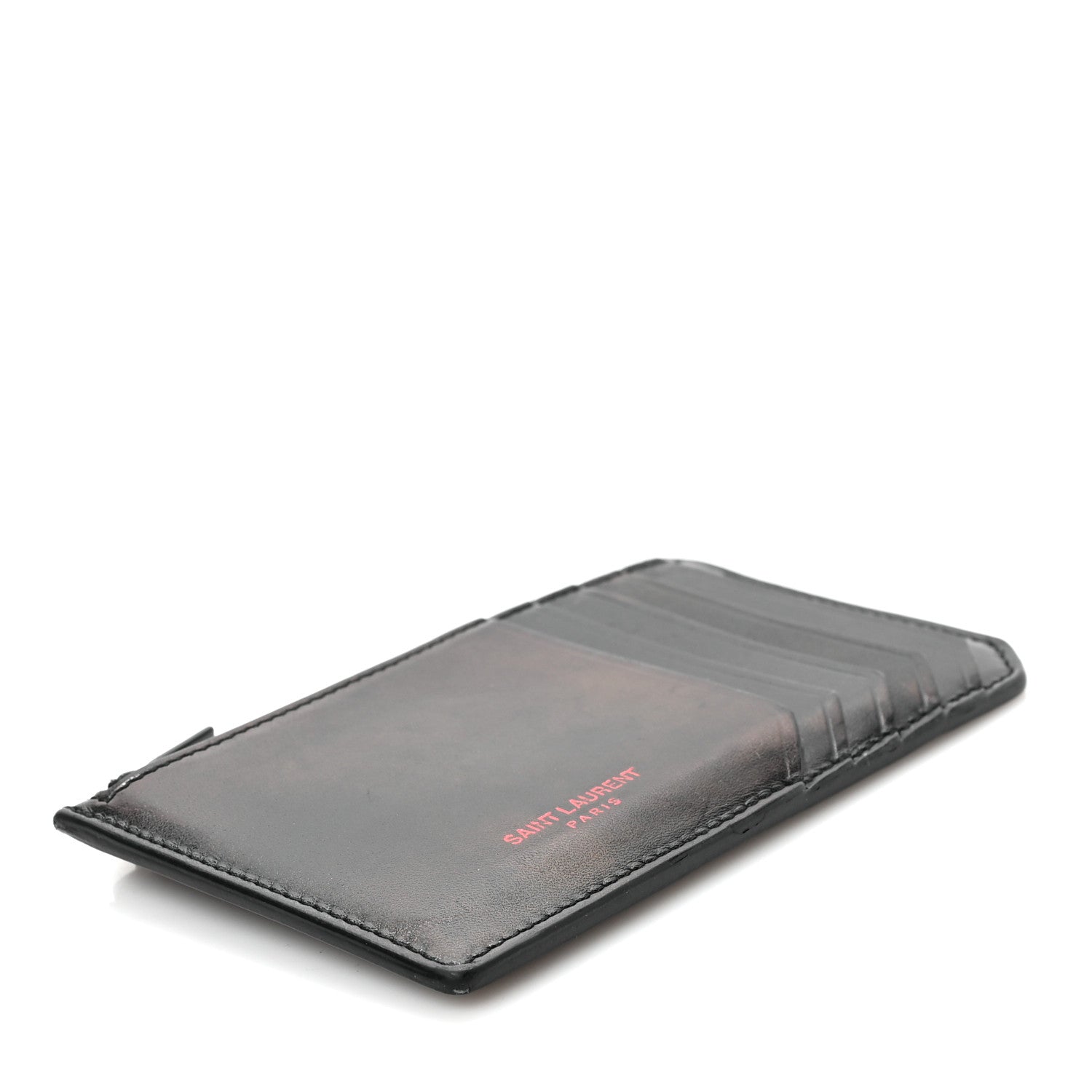 Saint Laurent Calfskin 5 Fragments Zip Pouch Card Holder Black Red 4 of 6