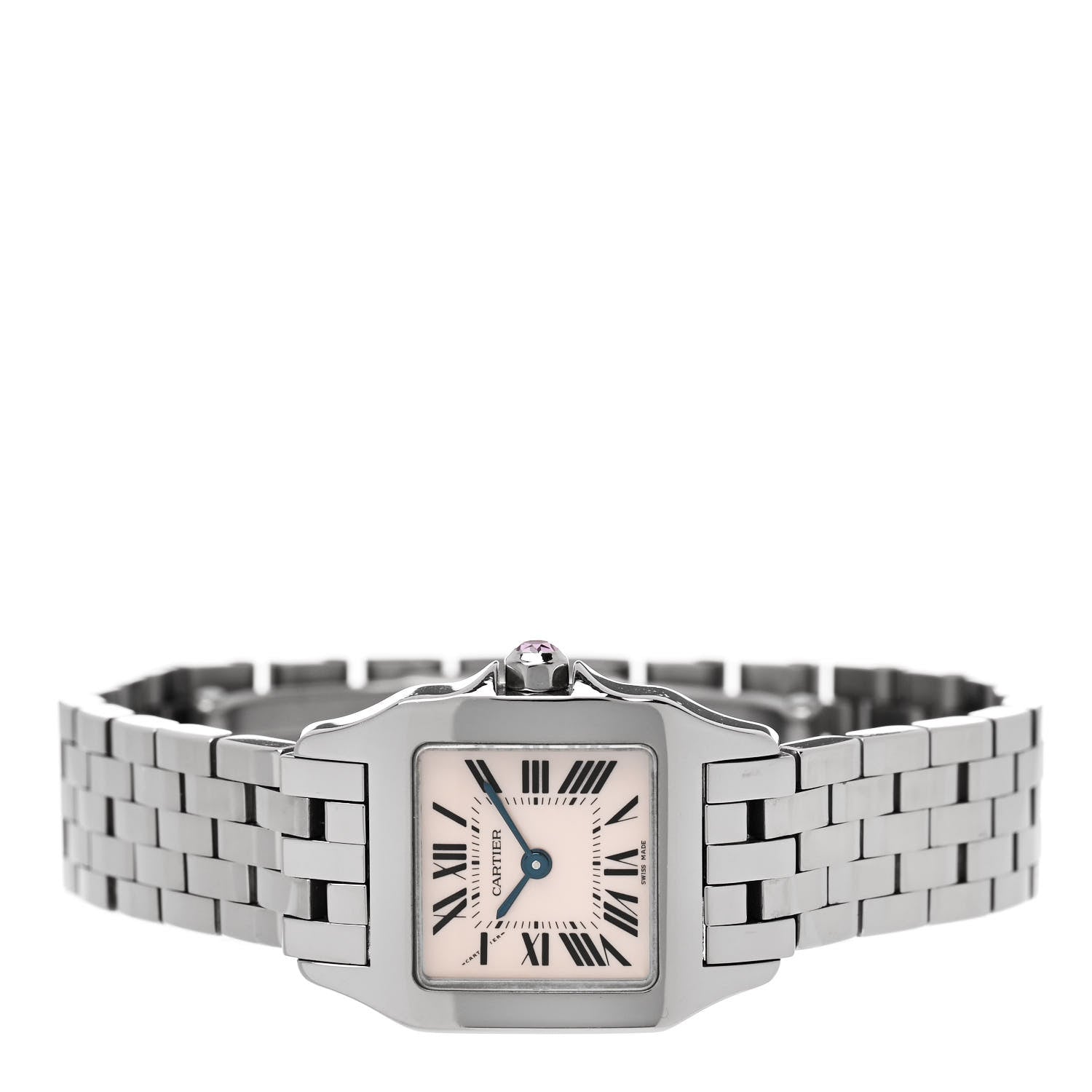 Cartier Stainless Steel Pink Mother of Pearl 20mm Santos Demoiselle Quartz Watch 2 of 5