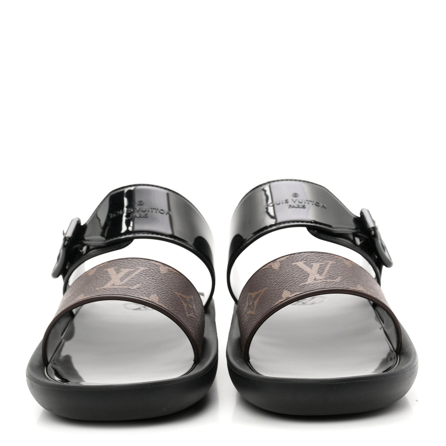 Monogram Sunbath Flat Mule Sandals 38 Black