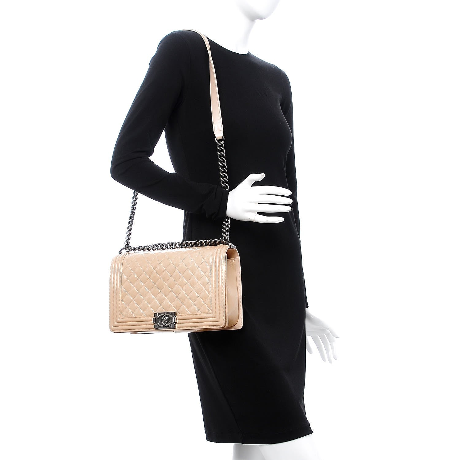 Chanel Patent Goatskin Quilted New Medium Boy Flap Beige Clair 2 of 10