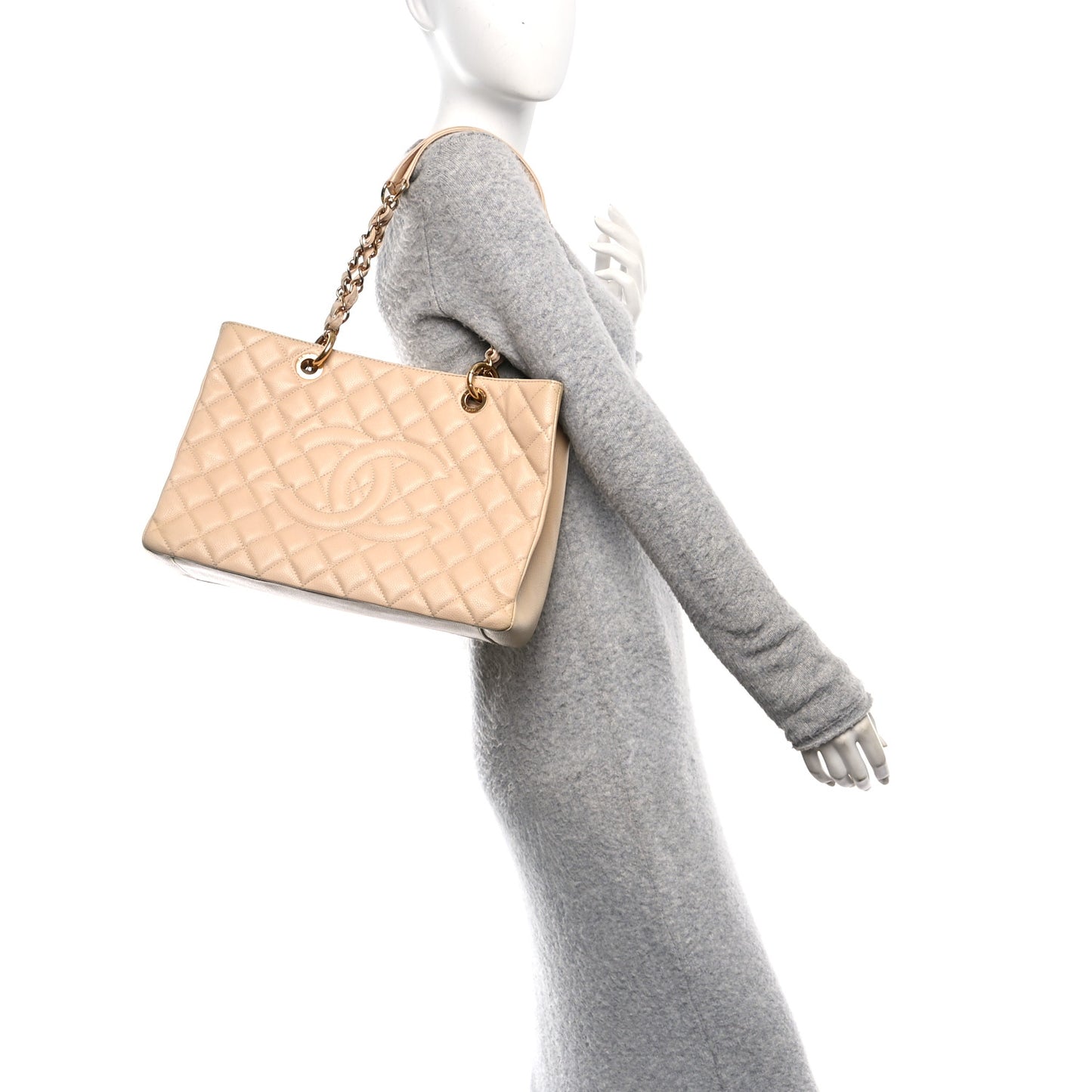 Caviar Quilted Grand Shopping Tote GST Beige