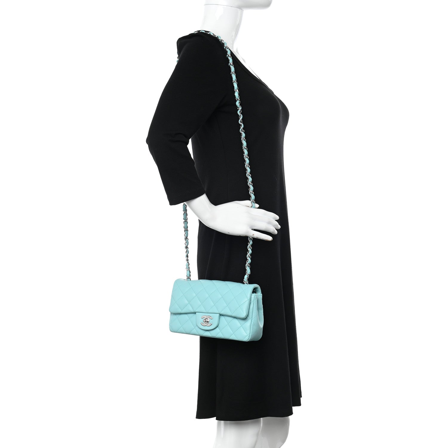 Chanel Lambskin Quilted Mini Rectangular Flap Light Blue 2 of 10