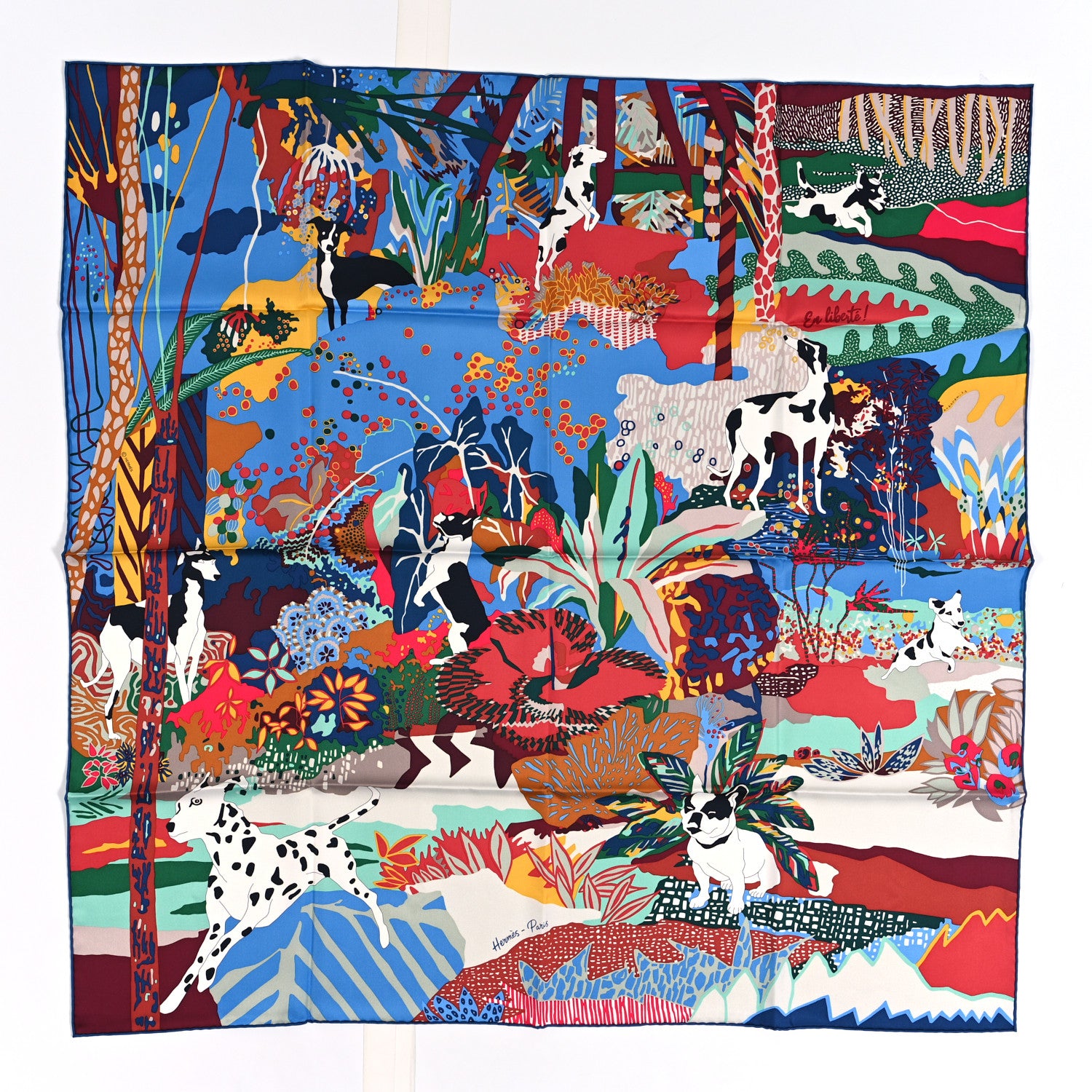 Hermes Silk En Liberte Scarf 90 Bleu Moyen Vert 2 of 5