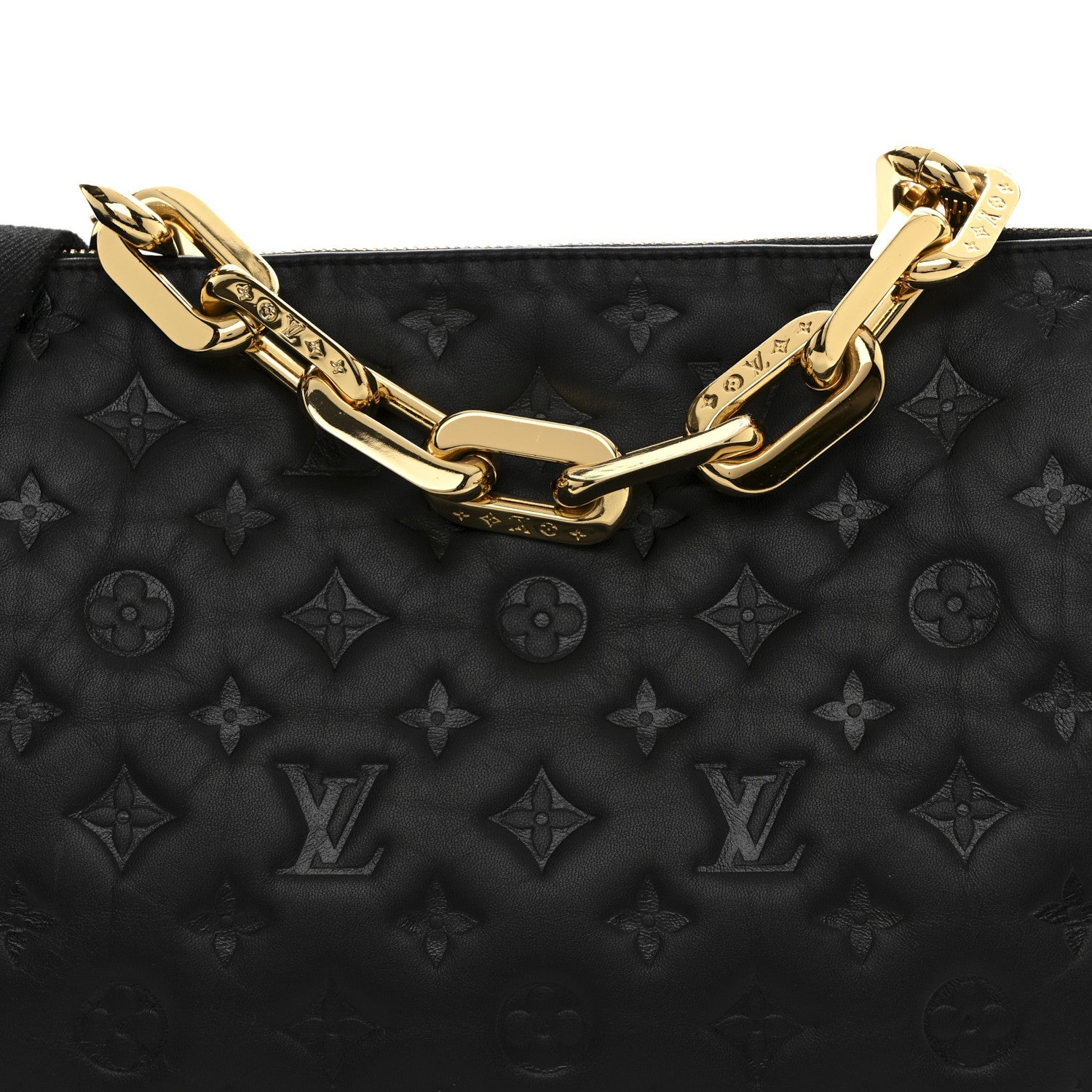 Louis Vuitton Lambskin Embossed Monogram Coussin MM Black 9 of 13
