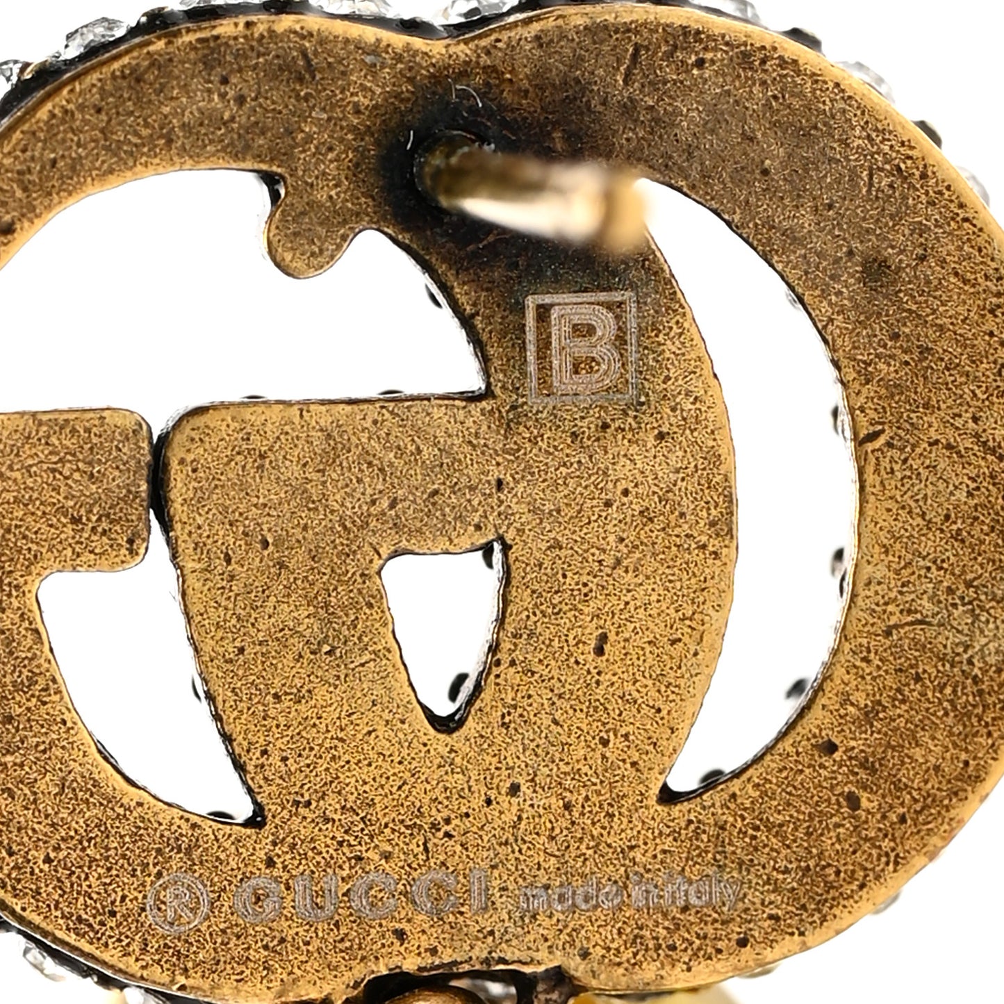 Crystal Double G Earrings Aged Gold Yellow