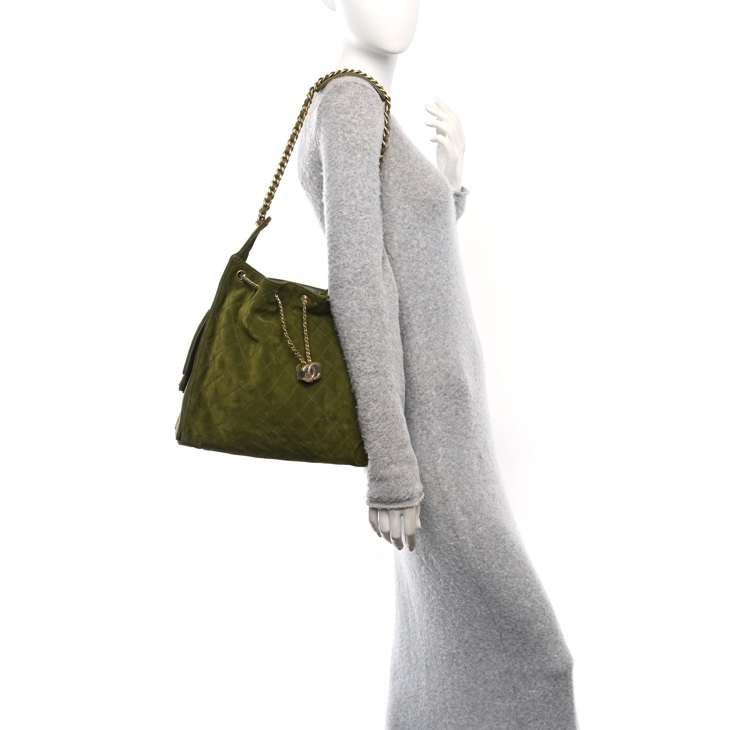 Chanel Suede Quilted Medium Chanel 25 Handbag Khaki 2 of 11