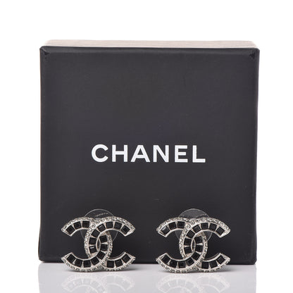 Chanel Baguette Crystal CC Earrings Silver Black 5 of 5