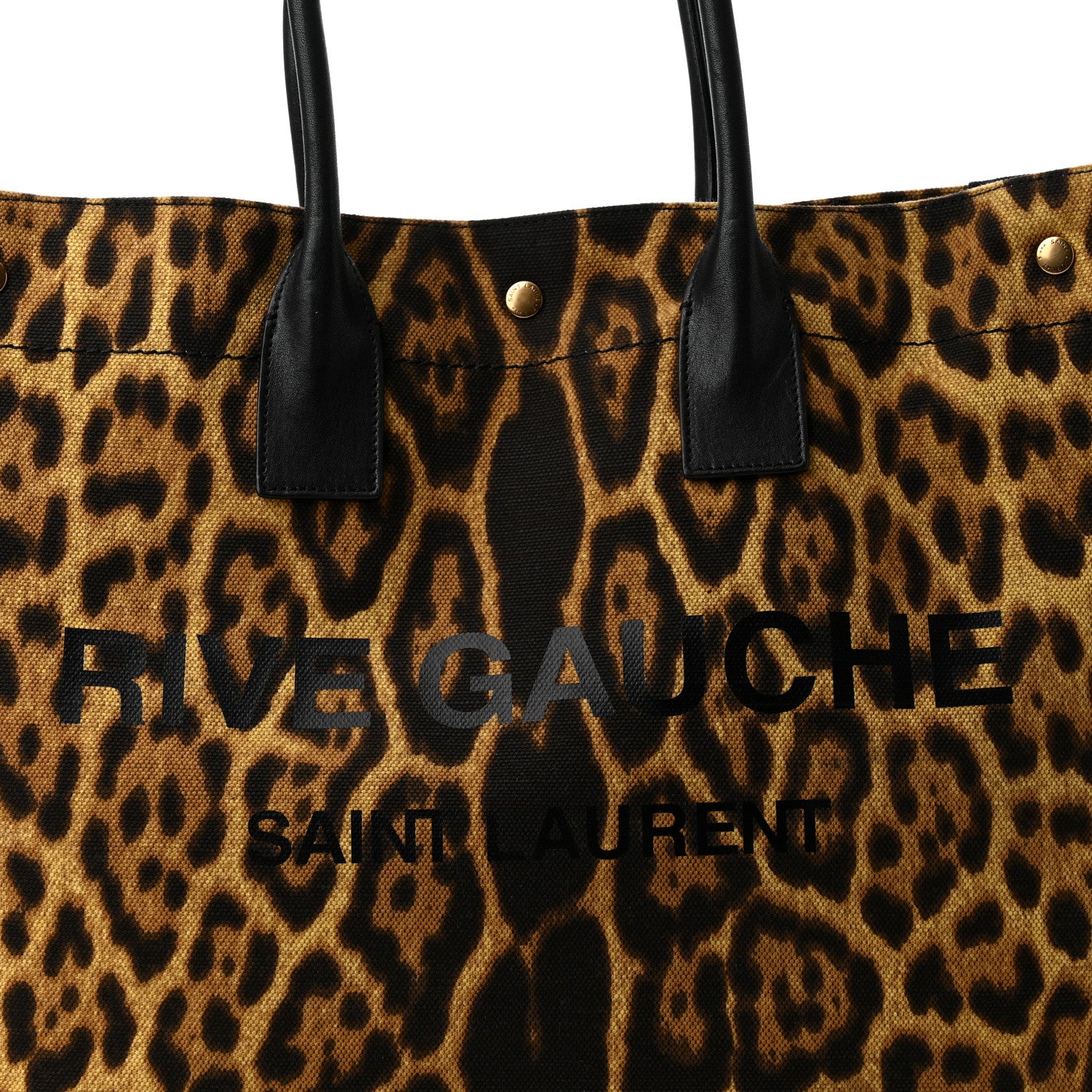 Saint Laurent Canvas Calfskin Leopard Print Rive Gauche Noe Tote Natural Black 8 of 10