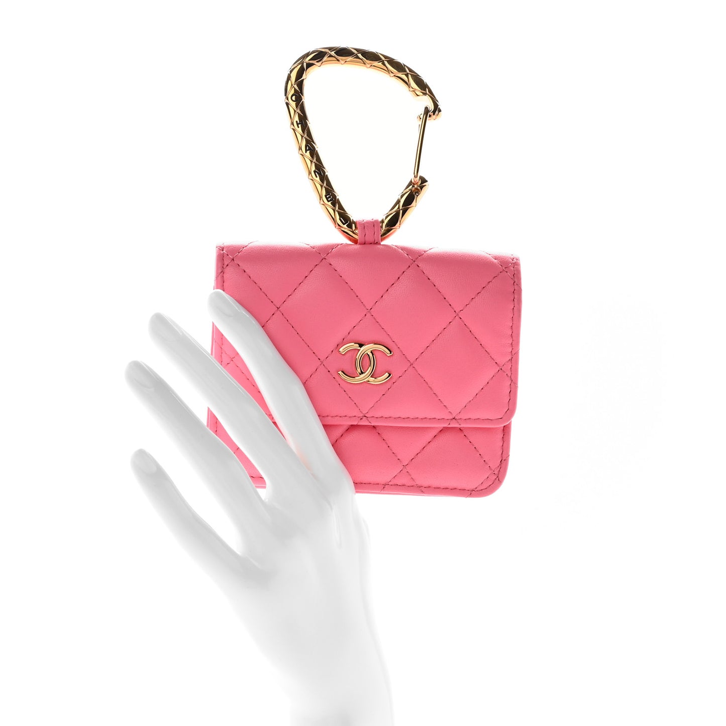 Lambskin Quilted CC Hook Card Holder Pink