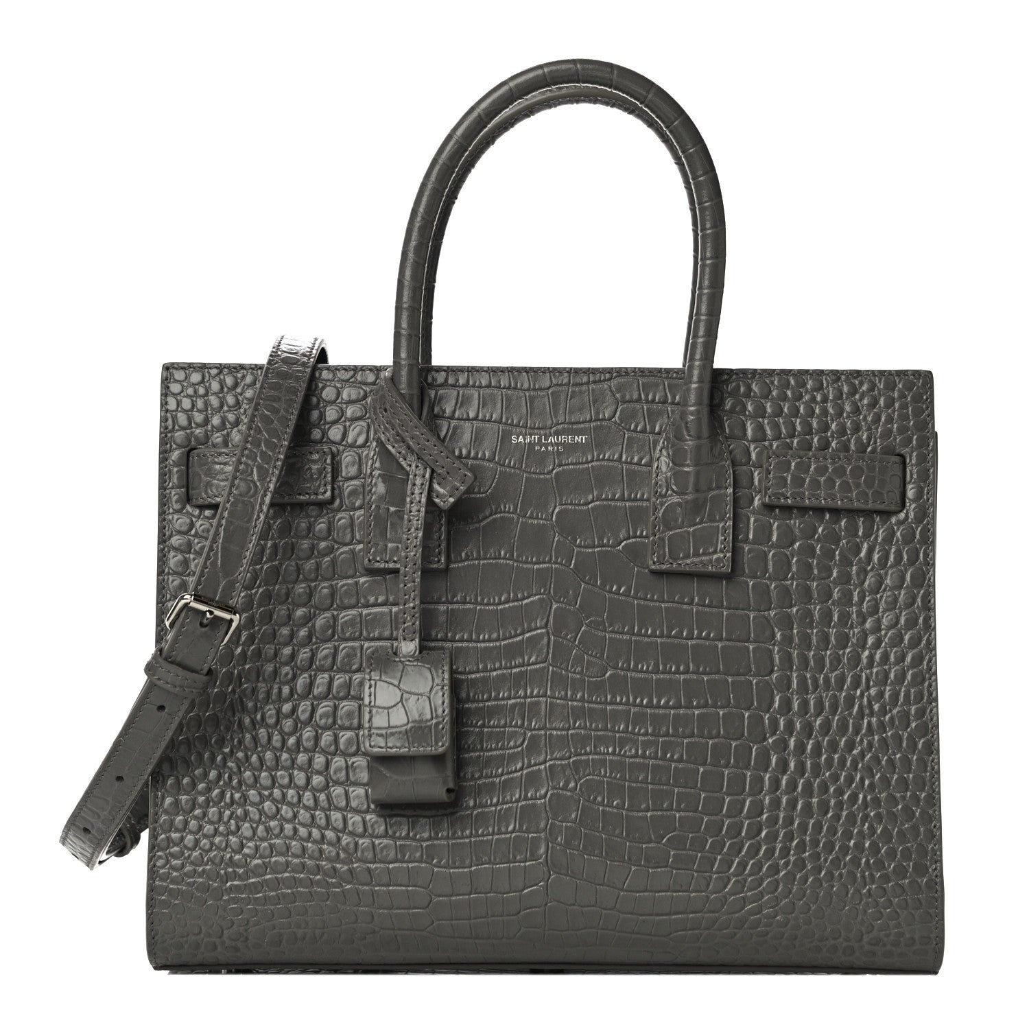 Saint Laurent Calfskin Crocodile Embossed Baby Sac De Jour Fog 1 of 9