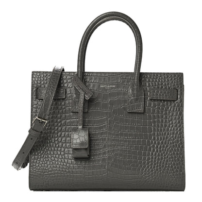 Saint Laurent Calfskin Crocodile Embossed Baby Sac De Jour Fog 1 of 9