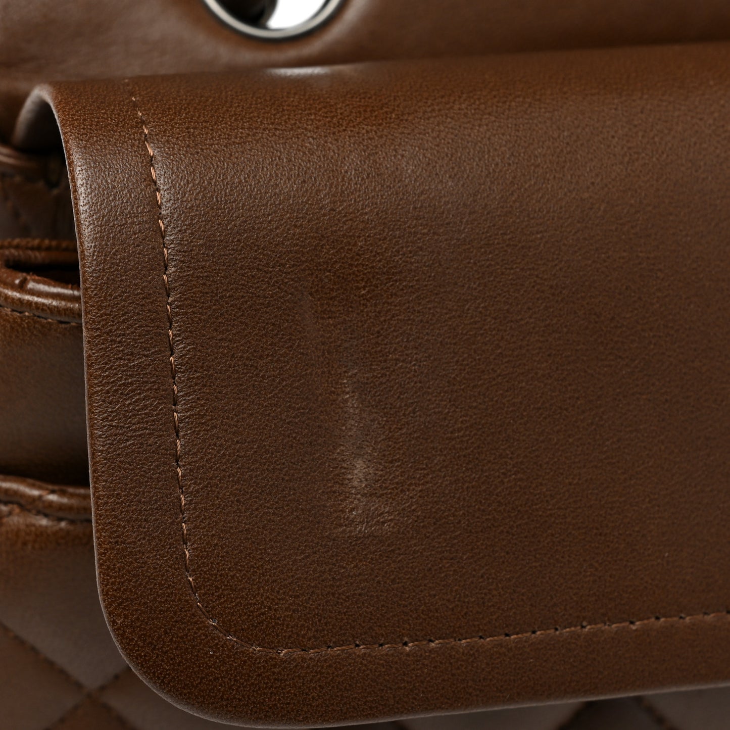 Lambskin Quilted Medium Double Flap Brown