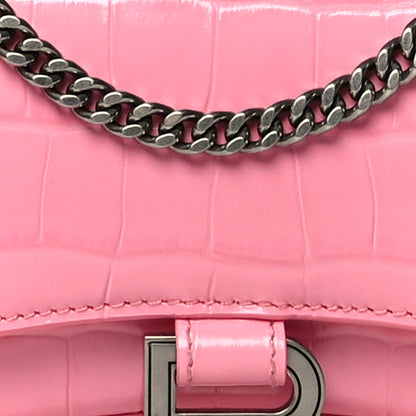 Balenciaga Shiny Calfskin Crocodile Embossed Hourglass Chain Bag Sweet Pink 7 of 12