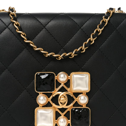 Chanel Calfskin Quilted Crystal Pearl Small Flap Bag Black 8 of 10