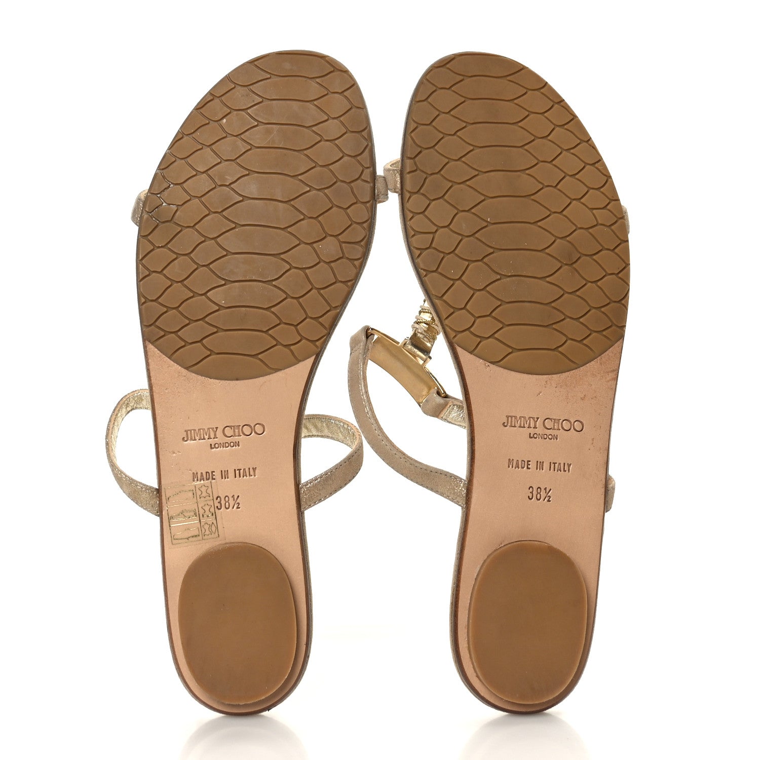 Jimmy Choo Metallic Calfskin Thong Sandals 38.5 Champagne 5 of 8