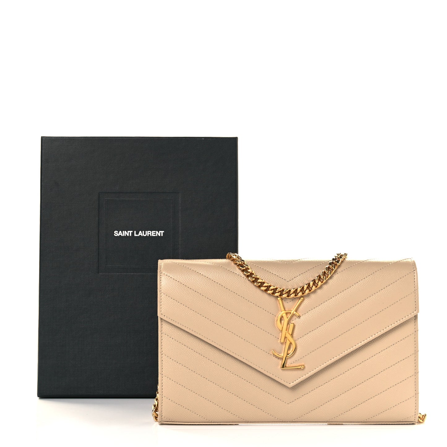 Grain De Poudre Matelasse Chevron Monogram Chain Wallet Nude Powder