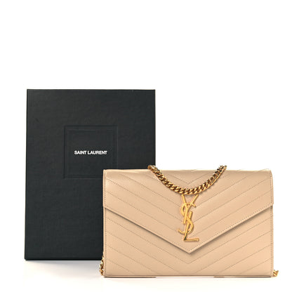 Saint Laurent Grain De Poudre Matelasse Chevron Monogram Chain Wallet Nude Powder 9 of 9