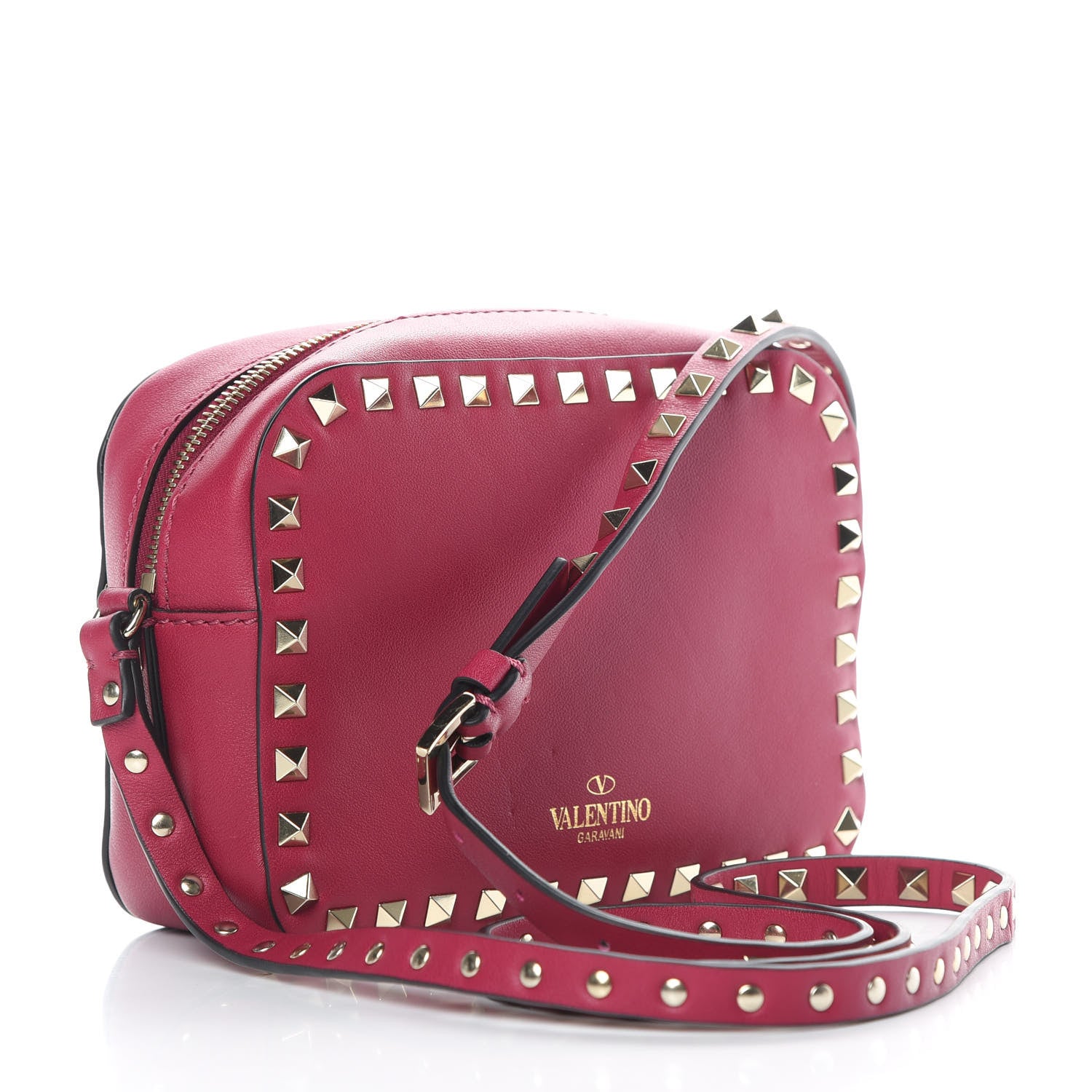 Valentino Garavani Vitello Rockstud Camera Crossbody Bag Raspberry 3 of 10
