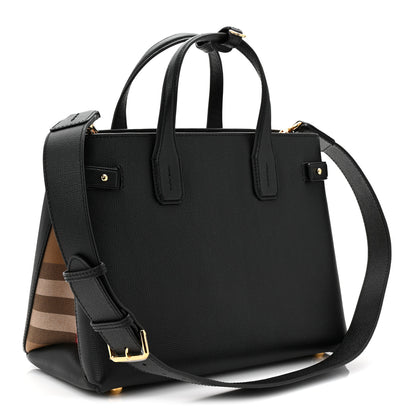 Burberry Grainy Calfskin House Check Medium Banner Tote Black 3 of 9