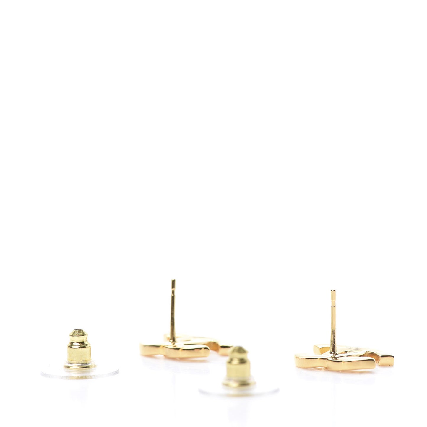 Metal CC Paris Button Stud Earrings Gold
