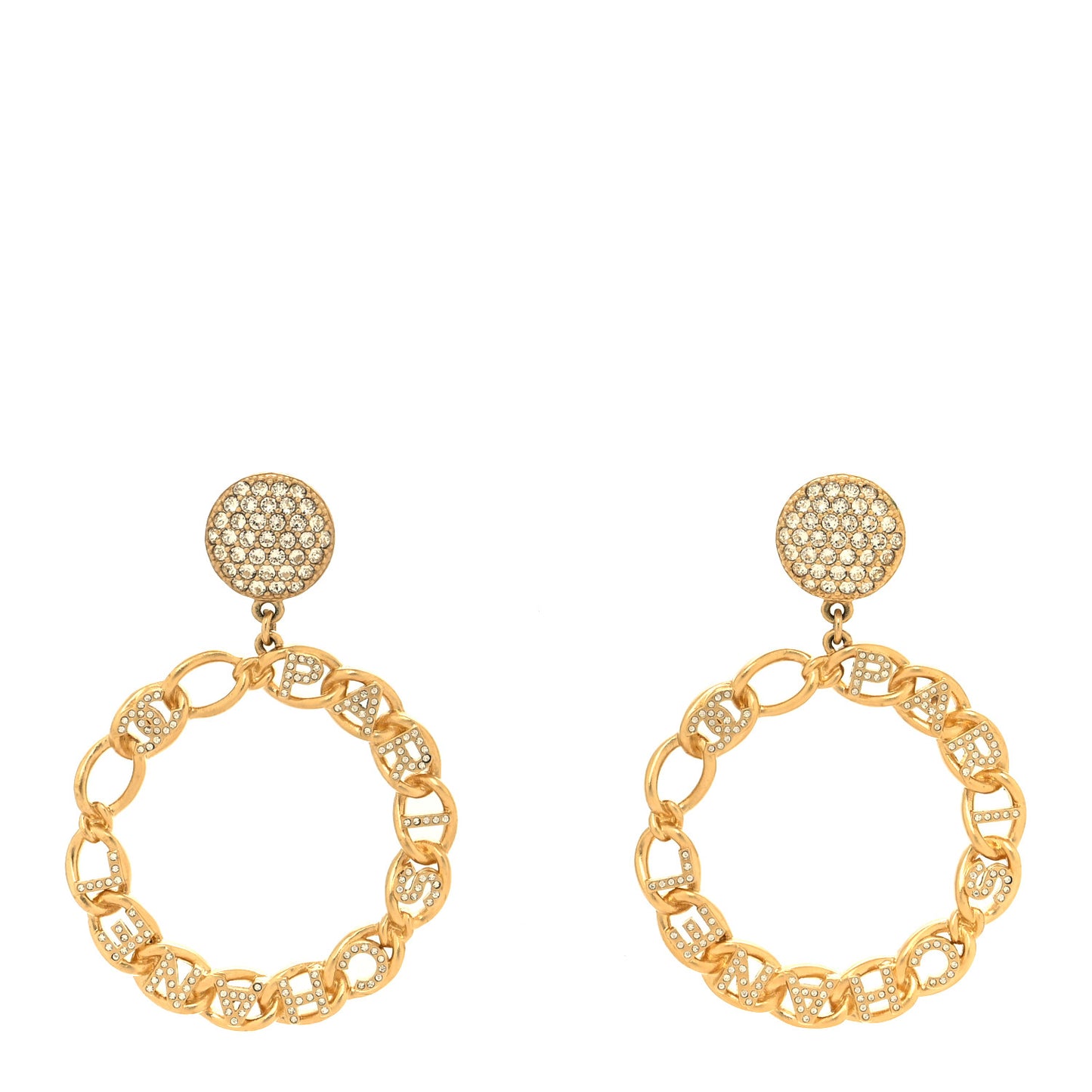 Crystal CC Round Logo Drop Earrings Gold