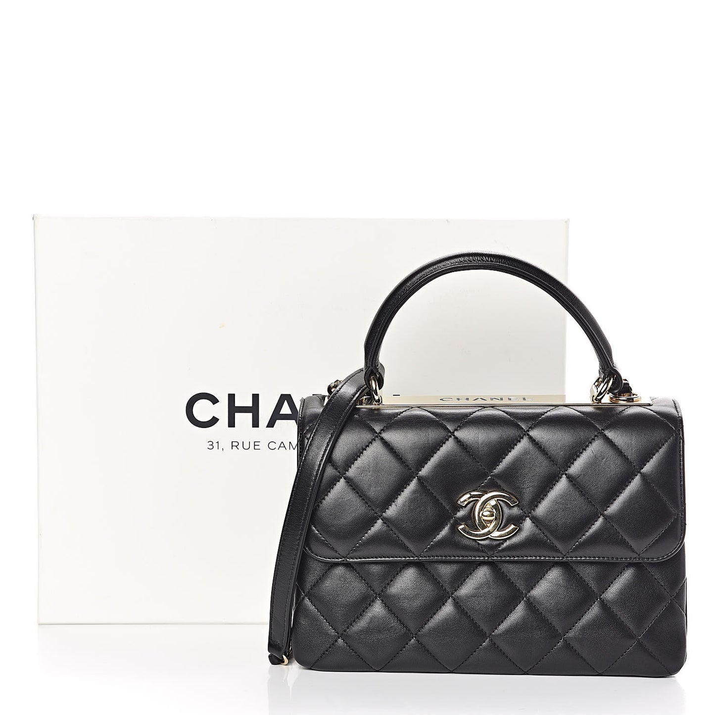Lambskin Quilted Small Trendy CC Dual Handle Flap Bag Black