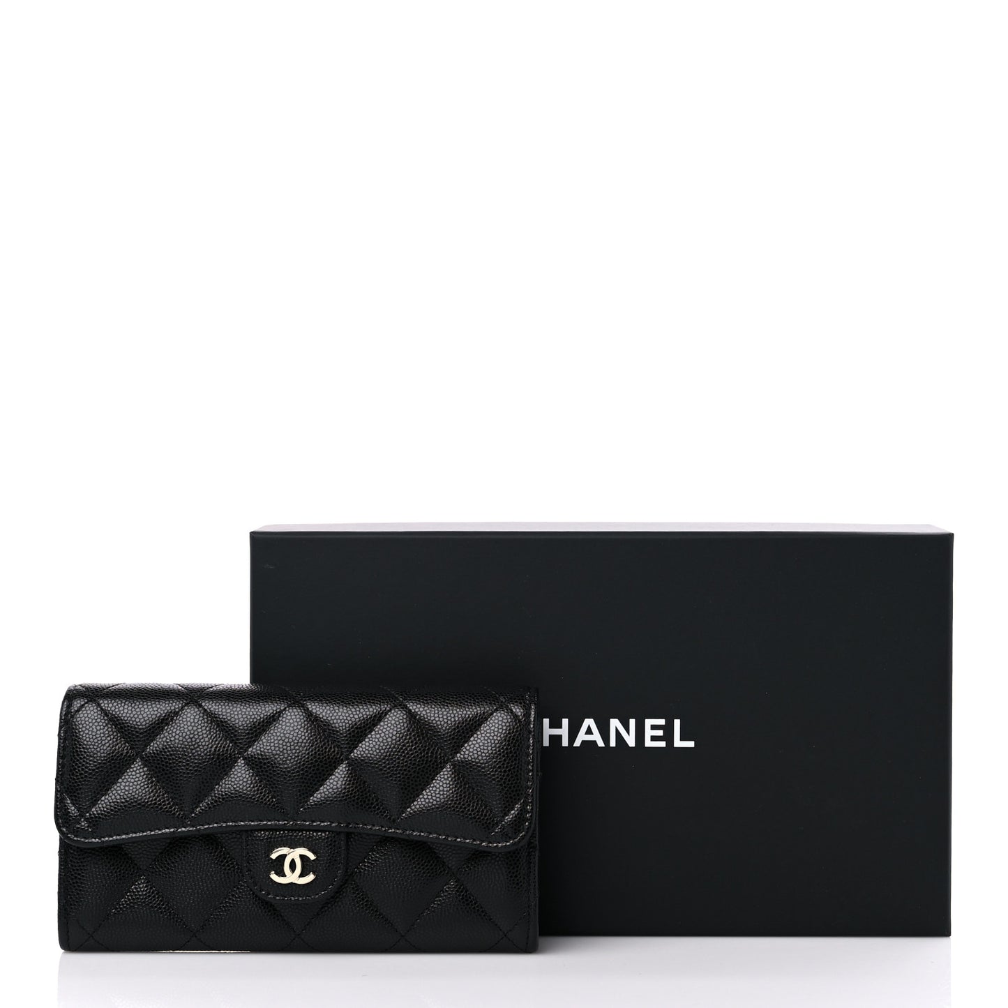 Caviar Quilted Medium Gusset Flap Wallet Black